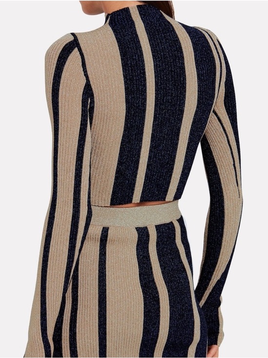 Self-Portrait Metallic Knit Navy & Metallic Striped Crop Knit Jumper Size Small - Picture 3 of 14